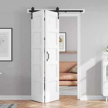 48X84(Double 24x84) Bi-fold Barn Door Folding Doors White with 52" Hardware Kit,Interior Water-Proof