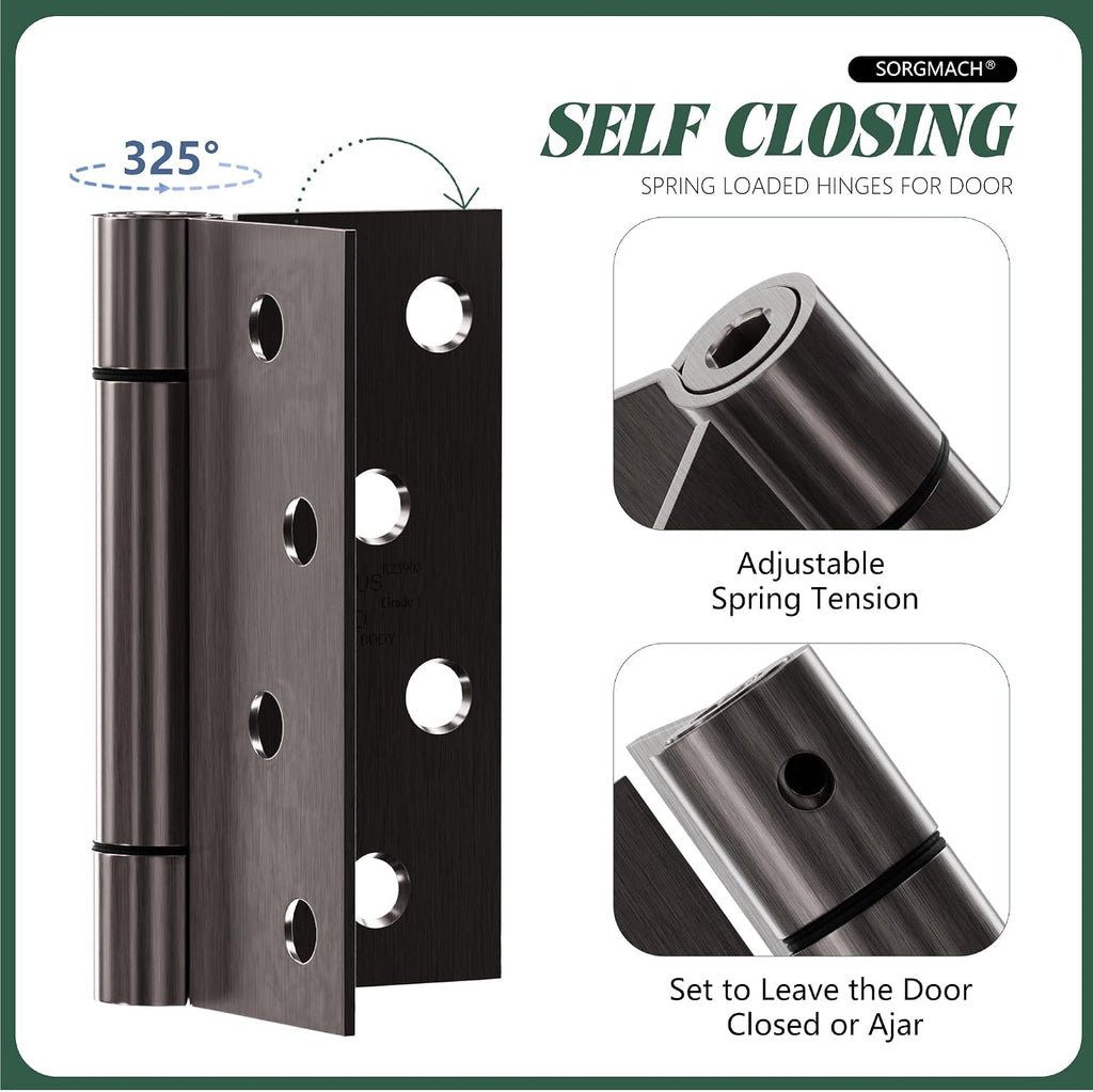 Self Closing Hinge 4 Inch Oil Rubbed Bronze Auto Close Door Hinges Adjustable 4 Inch Spring Hinges 4"x 4" Door Closer