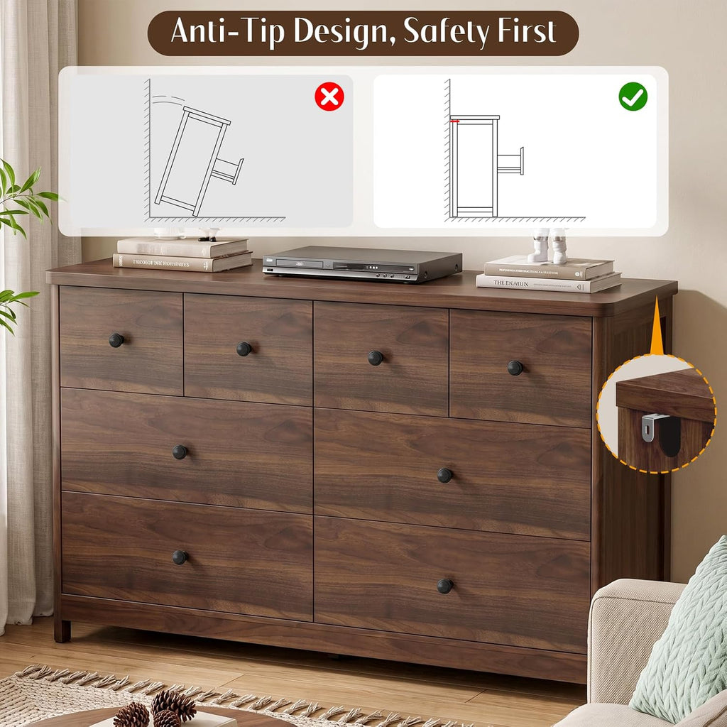 Kids Dresser Cabinet with 8 Drawers, Changing Table with Open Shelves, Multi-Functional Chest of Drawers, Kids