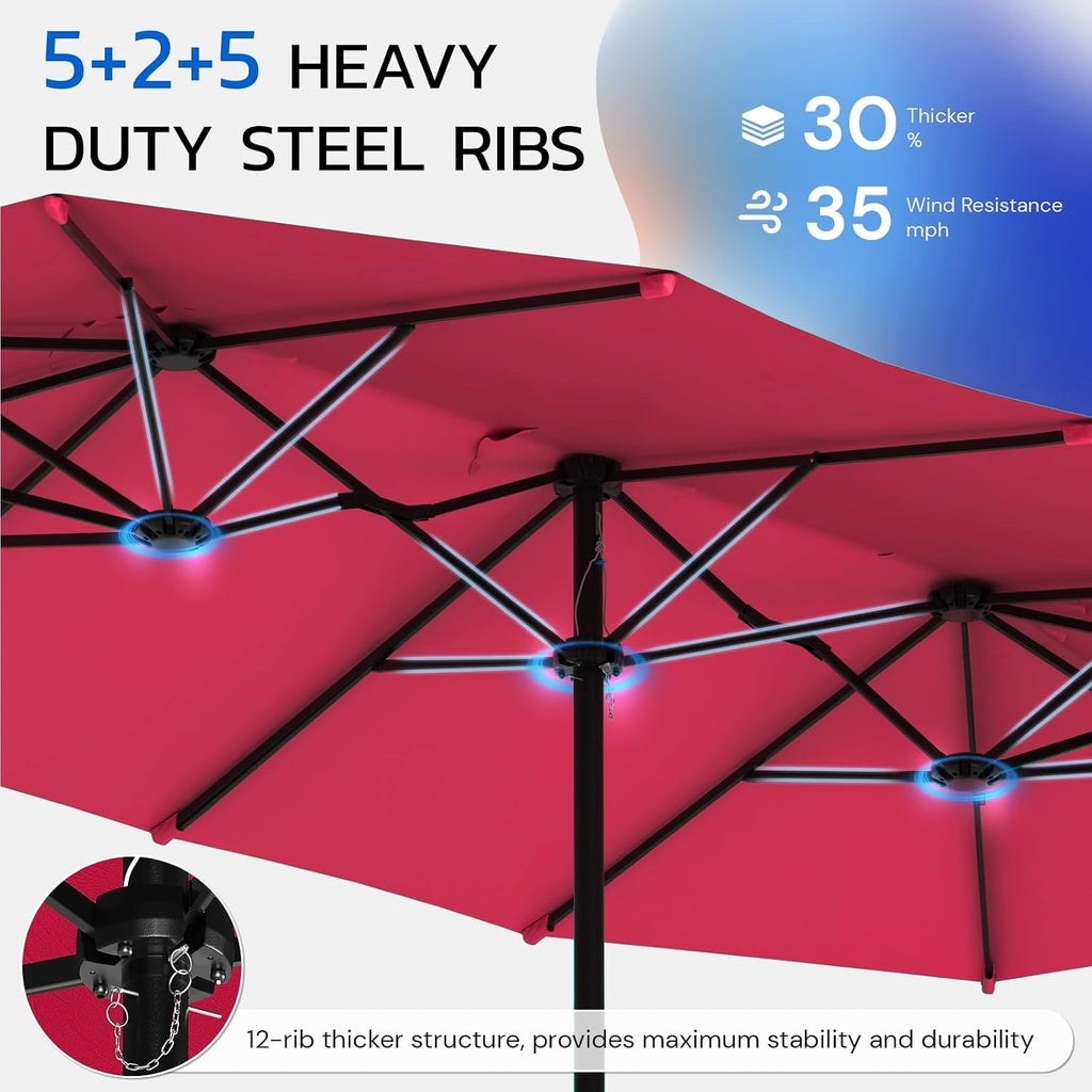 15x9ft Large Patio Umbrella, Outdoor Double-Sided Rectangle Umbrella with Crank Handle