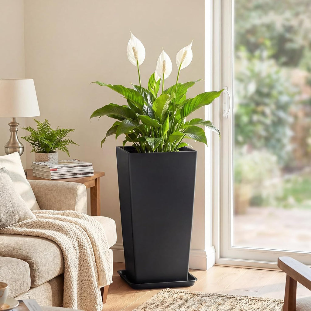 30 Inch Outdoor Planters Set of 2, Large Tall Planters with Drainage Holes, Weather Resistant Flower Pots for Indoor