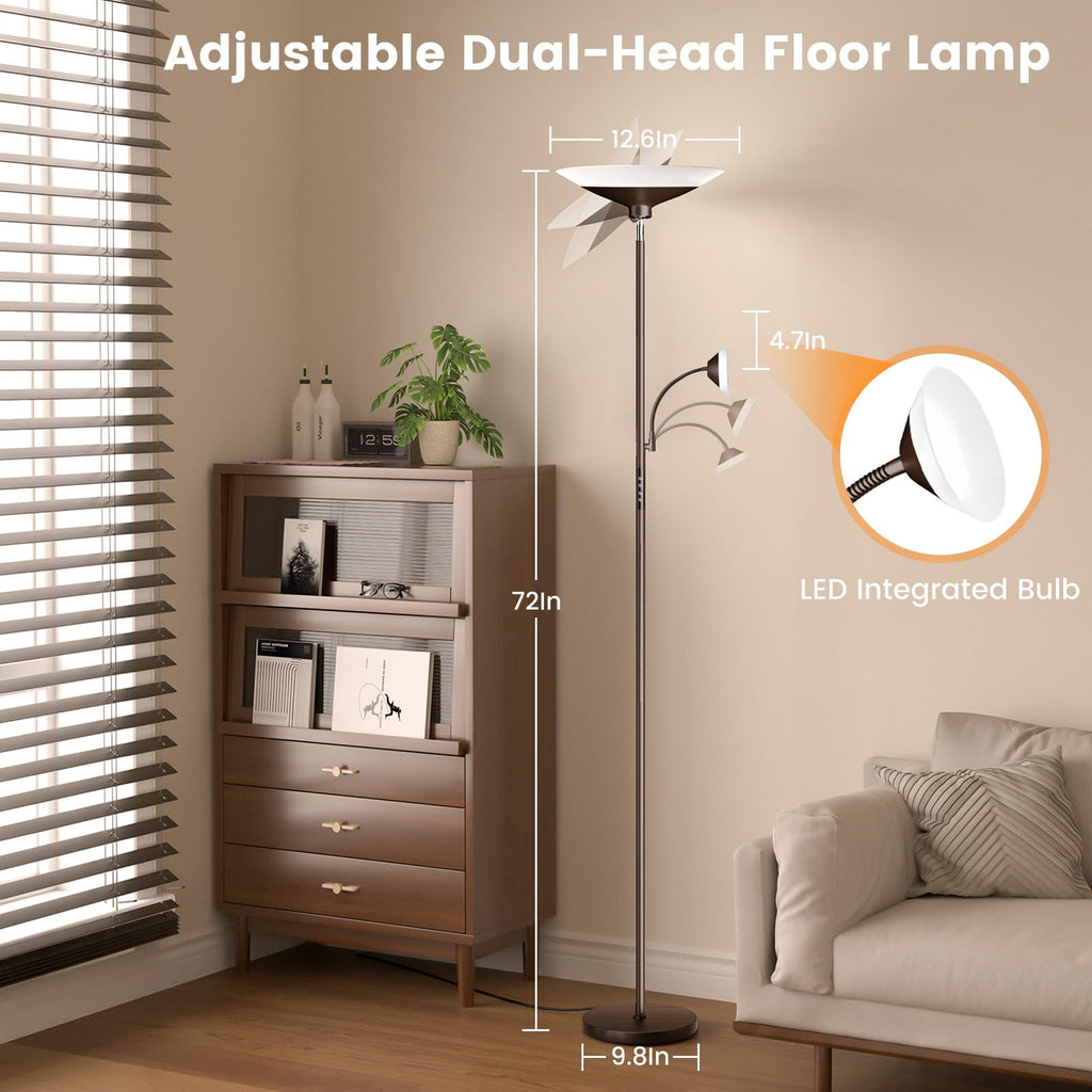 Brown Torchiere LED Floor Lamp - 72" Rotating Standing Lamp with Remote, 34W Dimmable Floor Light with Color