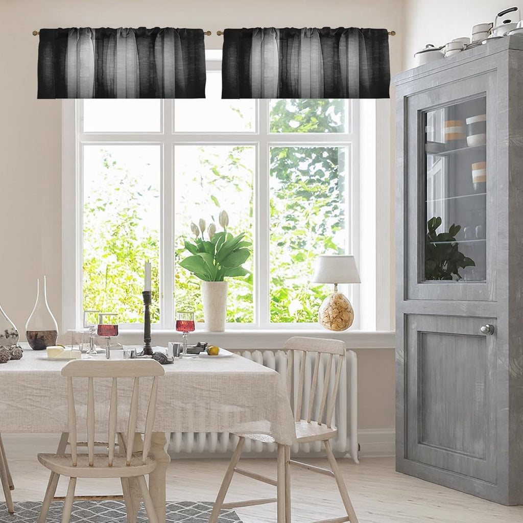 2 Pack Dark Grey Valances Window Treatments, Gray Striped Abstract Blackout Drapes Adjustable Curtain for Windows