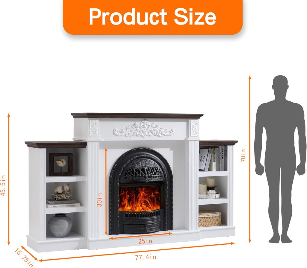 78" Electric Fireplace with Mantel, Electric Fireplace Heater, Fireplaces TV Stand w/Freestanding for TVs Up to 90"