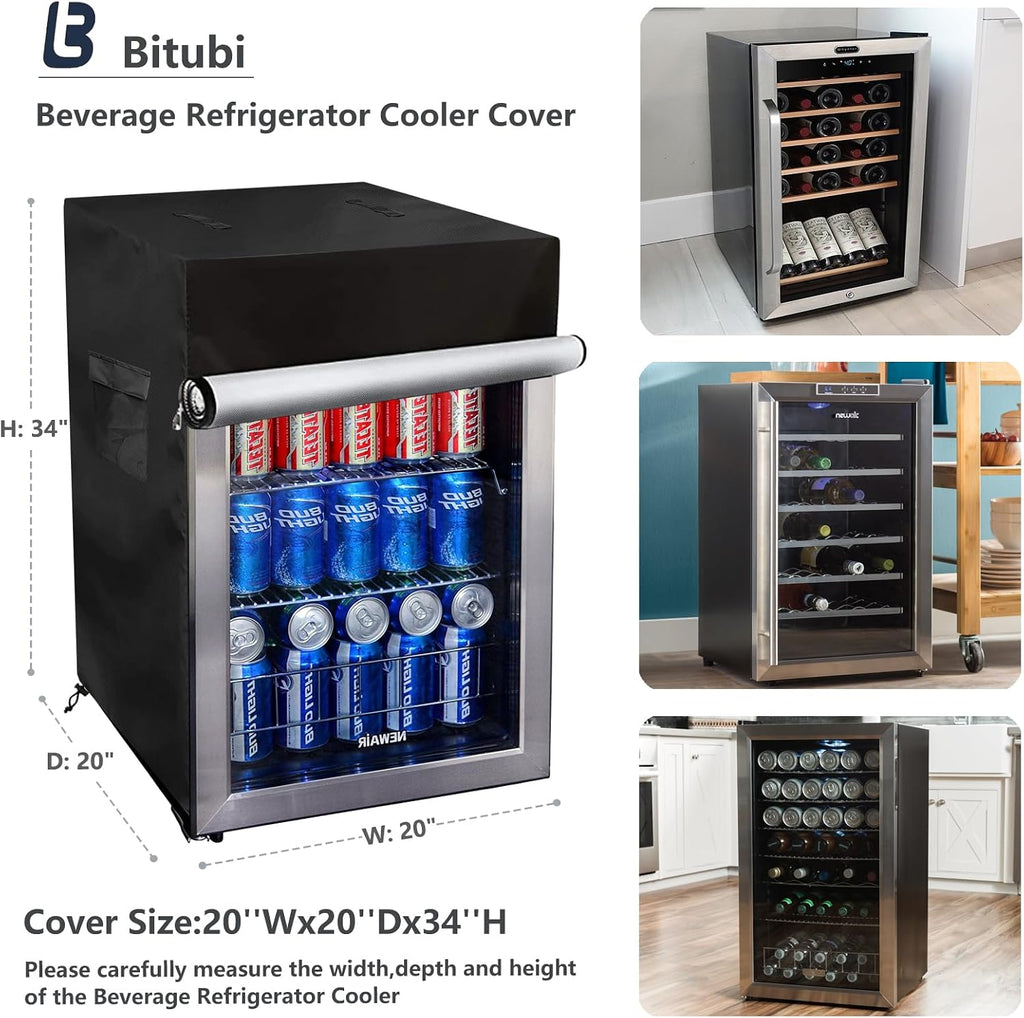 Beverage Refrigerator Cooler Cover,Outdoor Fridge Cover - Waterproof, Dustproof, Sun-Proof, 20" W x 20" D x 33" H.