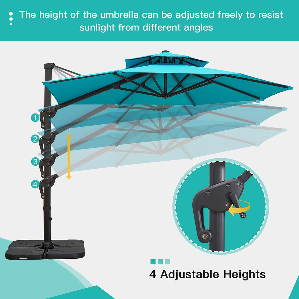 11FT Double Top Cantilever Patio Umbrella Deluxe Offset Umbrella 360° Rotation & Integrated Tilting System Heavy Duty