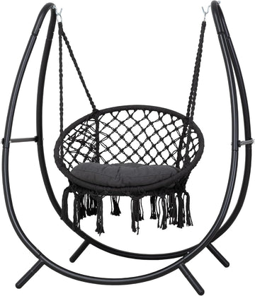 Outdoor Hanging Swing Chair with Stand and Seat Cushion, Dark Grey | Heavy Duty Steel Stand, Indoor Outdoor Use, 400