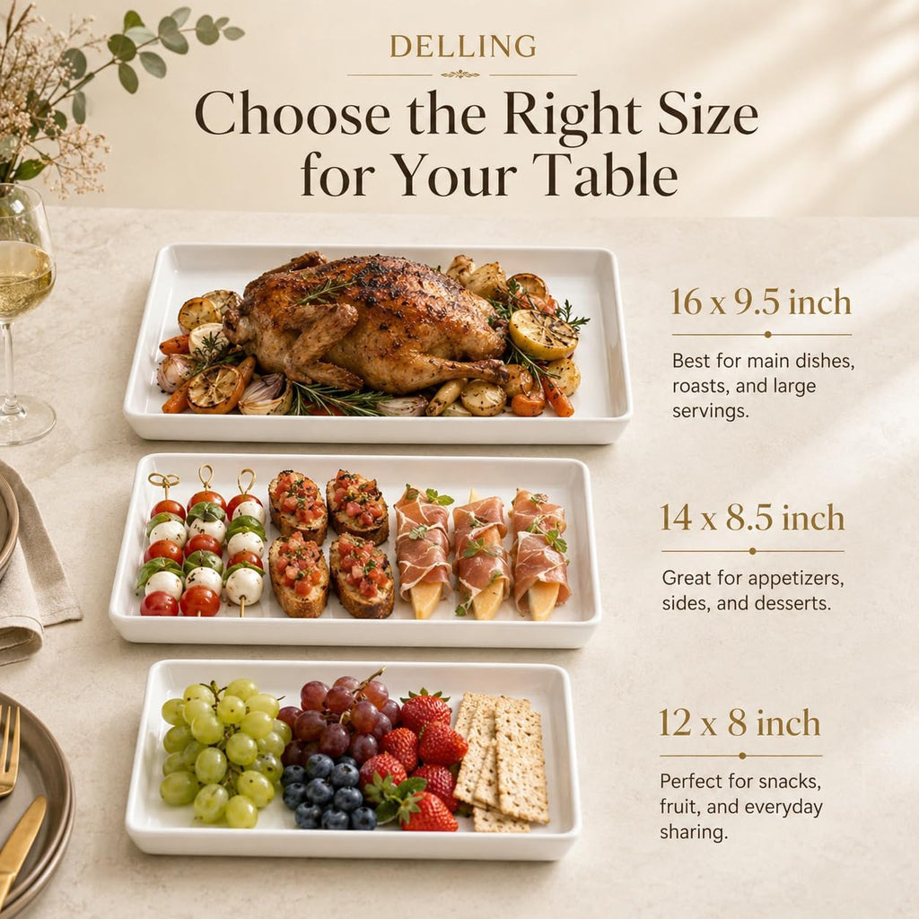 Large Serving Platter, 16/14/12 Inch Rectangular Serving Trays for Serving Food, Serving Tray for Party - Set of 3