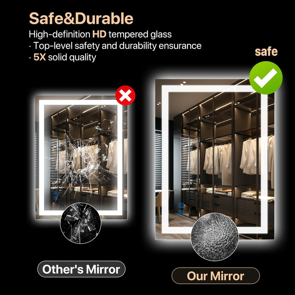32”x24“ LED Bathroom Mirror with Light, Anti-Fog Wall Mount Vanity Mirror Dimmable & 3CCT, Memory Function