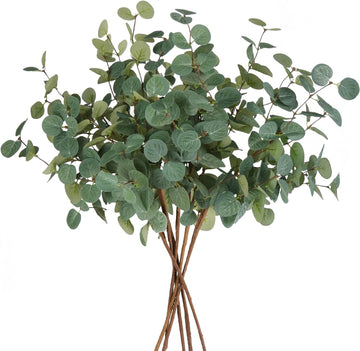 Artificial Eucalyptus Stems Greenery Stems 24" Tall Fake Plants Decor Faux Floral Stems for Vase Home Party - Set of 6
