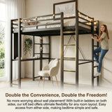 Loft Bed with Desk, Metal Loft Bed Full with 2 Built-in Ladders, Space-Saving Bed Frame, with Safety Guard