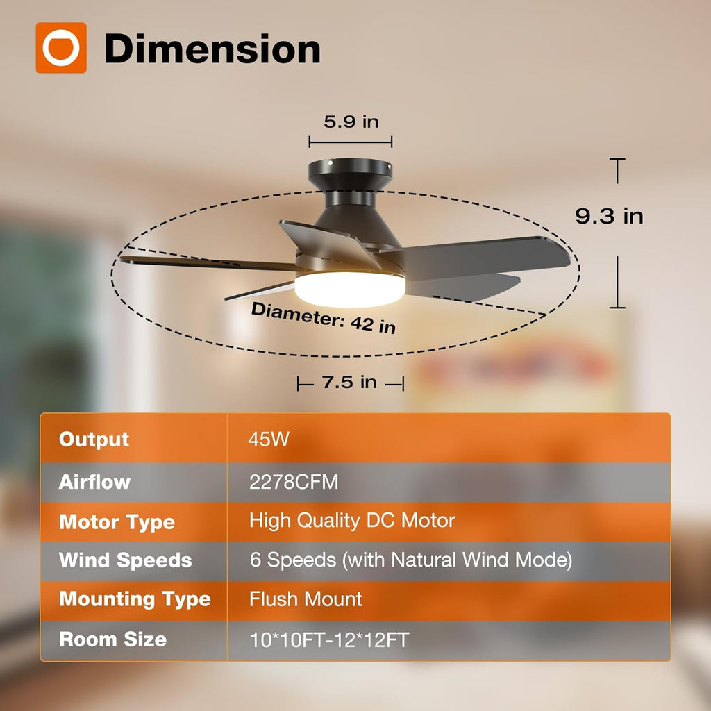 Ceiling Fans with Lights, 32 inch Low Profile Ceiling Fan with Light and Remote Control, Flush Mount, Reversible, 3CCT, Dimmable, Quiet, Black Small Ceiling Fan for Bedroom Indoor/Outdoor Use