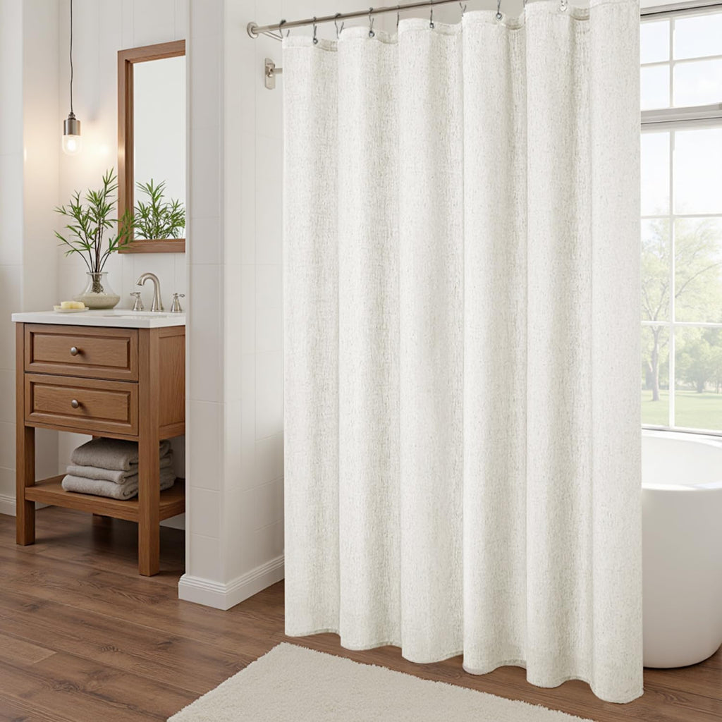 Linen Shower Curtain,Boho Farmhouse Shower Curtains ,Bath Decor Natural Cloth Cotton Look Polyester Waterproof Fabric