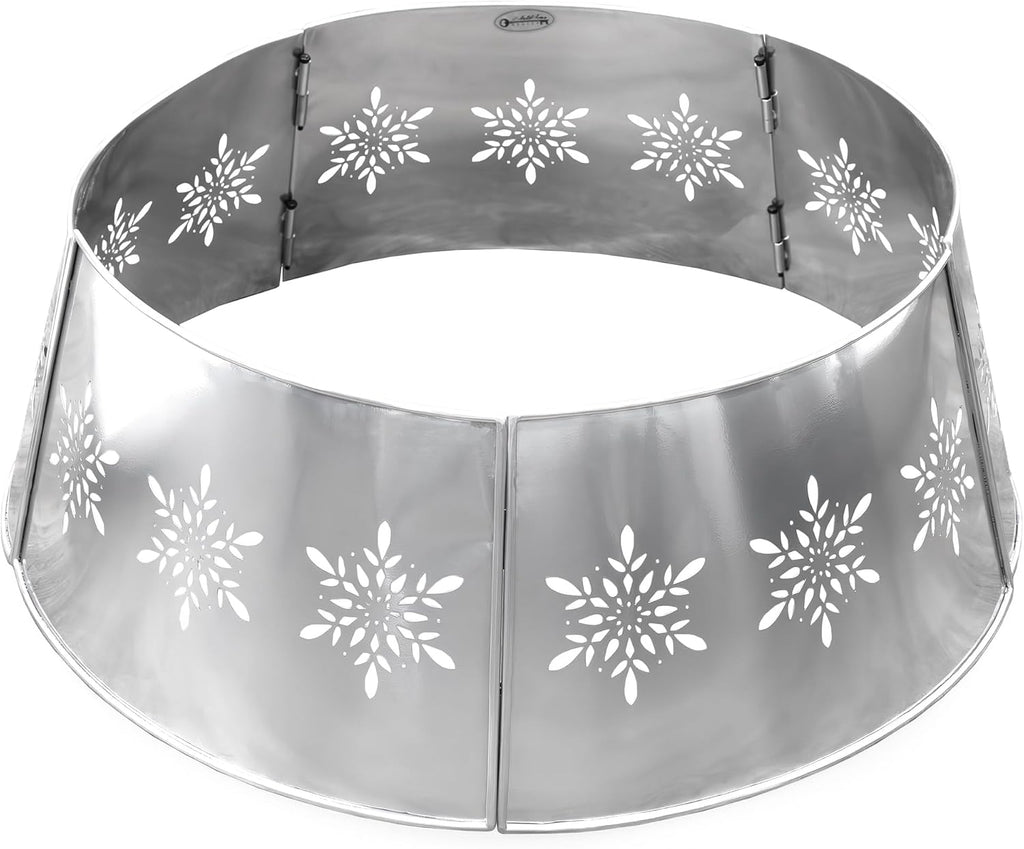 Snowflake Farmhouse Tree Collar (29-Inch Diameter Base, Silver), Vintage Enamelware, Christmas Tree Accent,Vintage