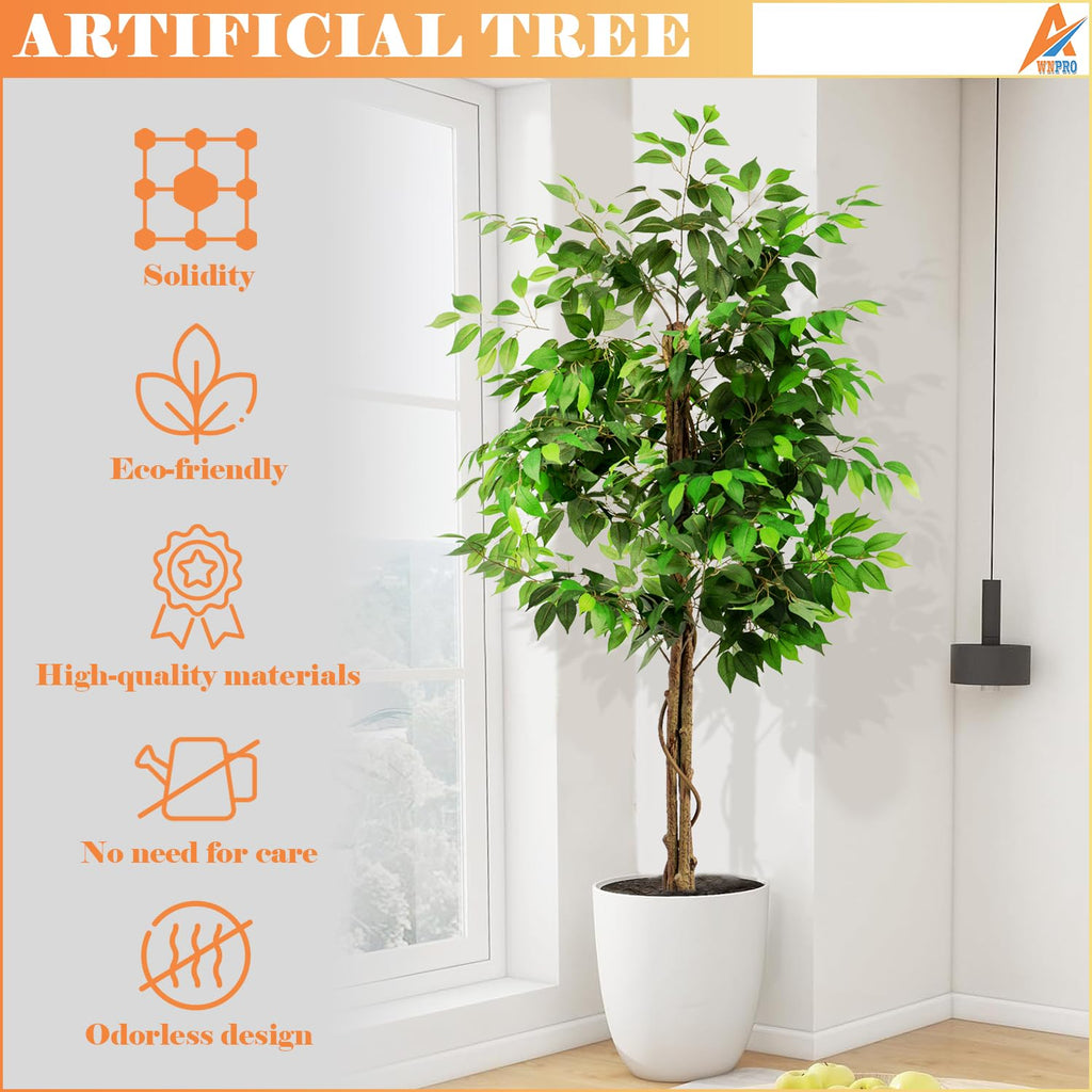 6 FT Artificial Ficus Tree, Indoor Simulation Plants, Fake Ficus Tree Decor, Large Tall Tree, Indoor Decorative