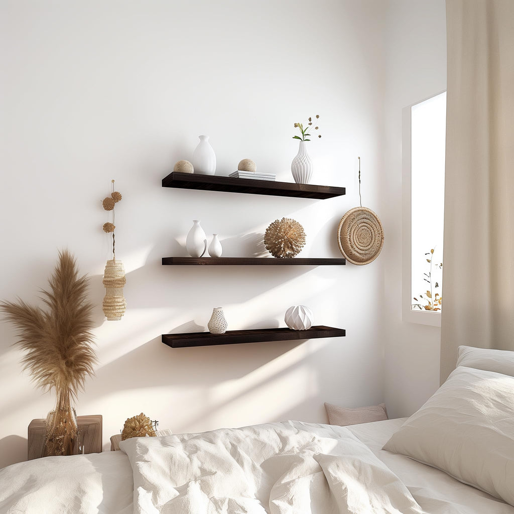 36 Inch Floating Shelves for Wall Rustic Brown Wood Wall Shelves Set of 4