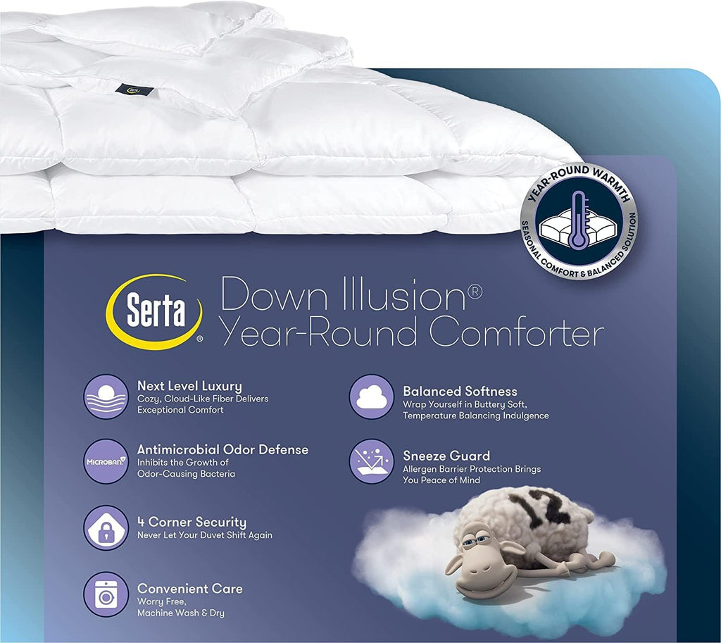 Down Illusion All Season Hypoallergenic Down Alternative Comforter with Corner Loops, King/Cal King, White