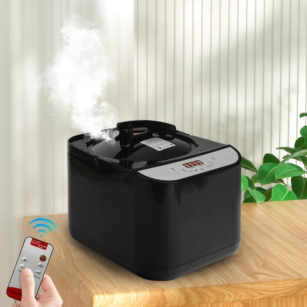 Larger Sauna Steamer 4L, 1500W Steam Generator,Steamer Pot with Remote Control, Steam Cup, Timer, 16 Levels