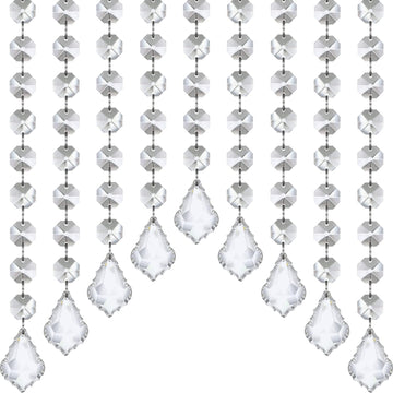 33ft Crystal Garland Strands, String of Beads w/Crystal Maple Leaf Prism Pendant