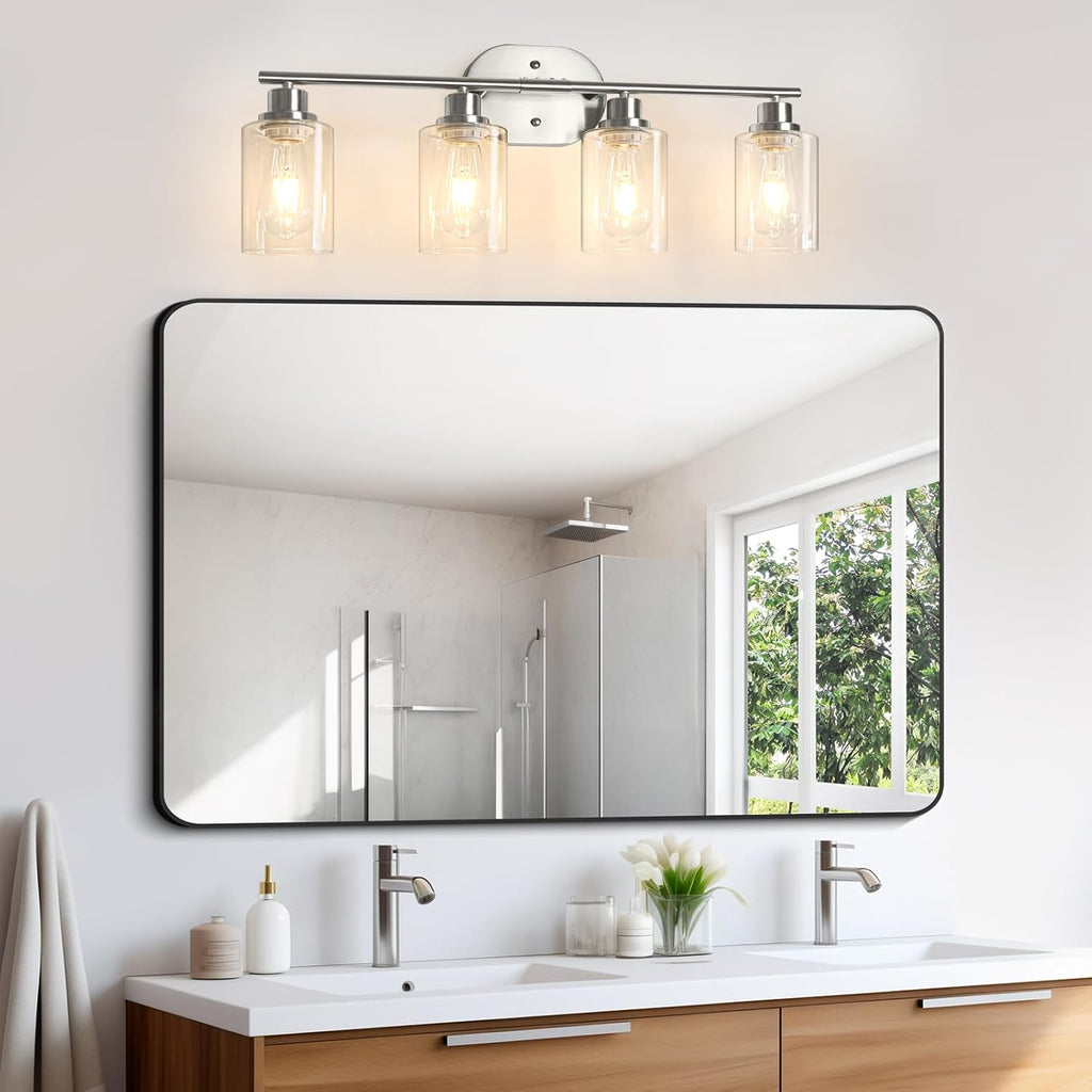Bathroom Light Fixtures, 4 Light Vanity Lights , Brushed Nickel Wall Lamp with Clear Glass for Mirror, Living Room