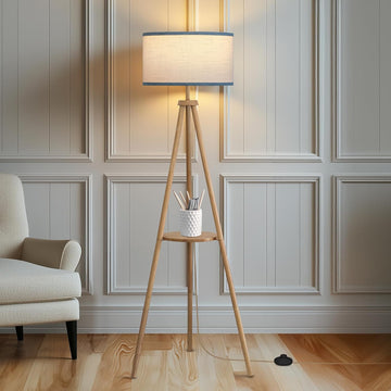 Floor Lamp with 3 Light Modes Adjustable - Wood Tripod Floor Lamp Modern LED Standing Lamp with Dimm