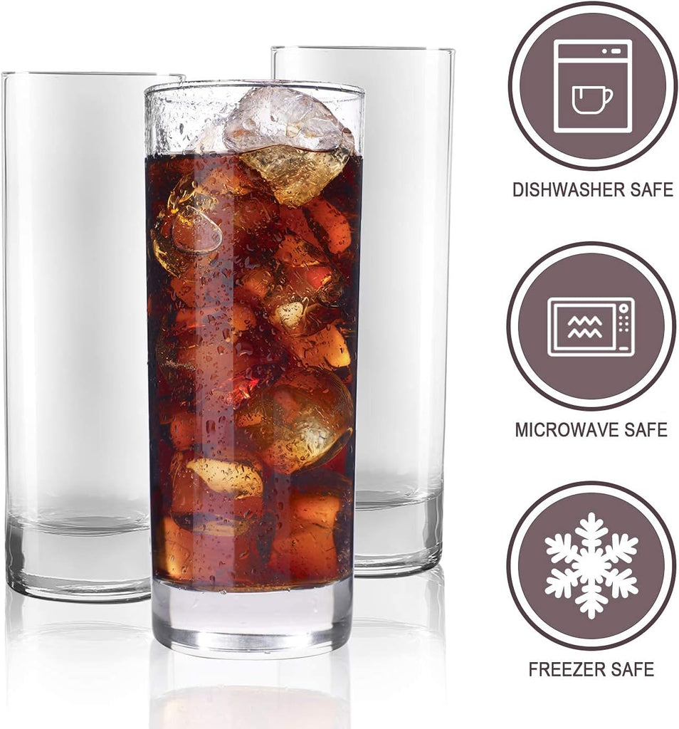 Glass Drinking Glasses 10 oz, Clear Highball Cocktail Glasses - Set of 12 with Heavy Base for Beverages, Juice