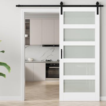 36" x 84" Glass Barn Door with 6.6 FT Hardware Kit, Handle & Floor Guide, Pre-Drilled Sliding Barn D