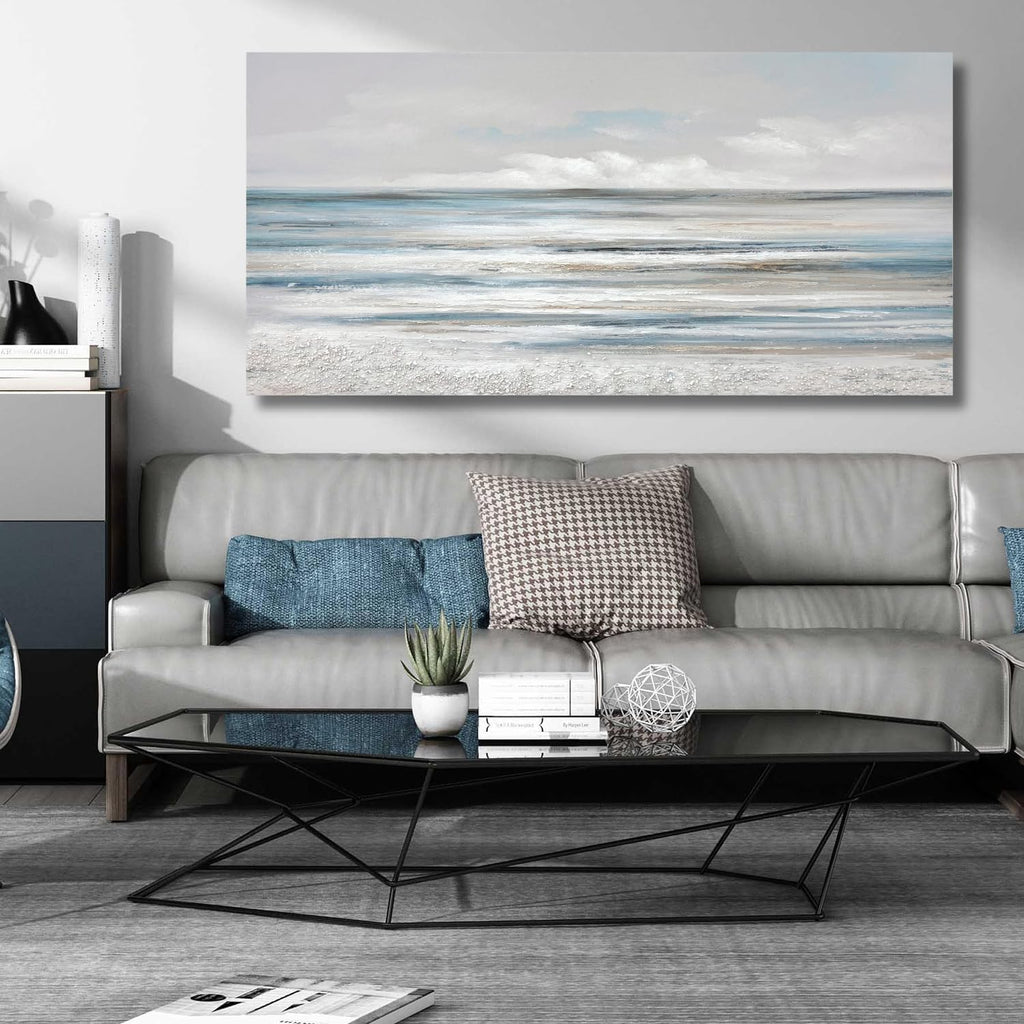Abstract Wall Art Modern Coastal Wall Decor Textured Blue and White Sea Background Canvas Wall Art Bedroom Kitchen