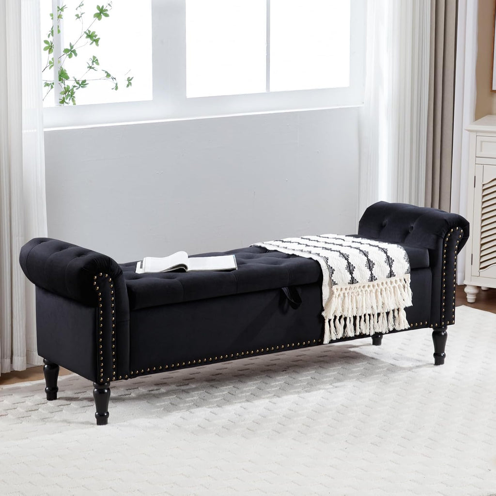 67'' End of Bed Storage Bench King Size, Storage Bench End of Bed, Upholstered Velvet Tufted Storage Ottoman Benches