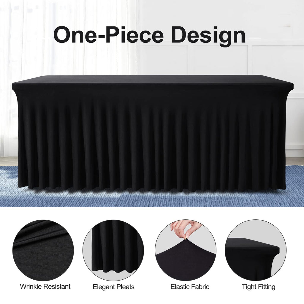 One-Piece Spandex Black Table Cloth Skirt for 6FT Rectangle Tables