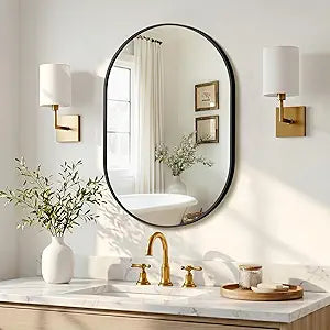Oval Bathroom Mirror for Wall, 20"X30" Black Framed Vanity Mirror, Hd Tempered Glass Wall Mounted Mirrors Sink, Bedroom