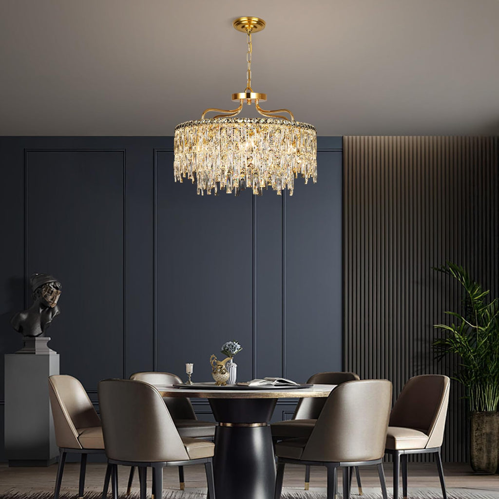 24" 8 Lights Gold Crystal Chandeliers Light Fixture