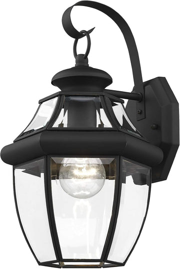 Monterey Outdoor Wall Lantern with Clear Beveled Glass, 13 Inch - Black