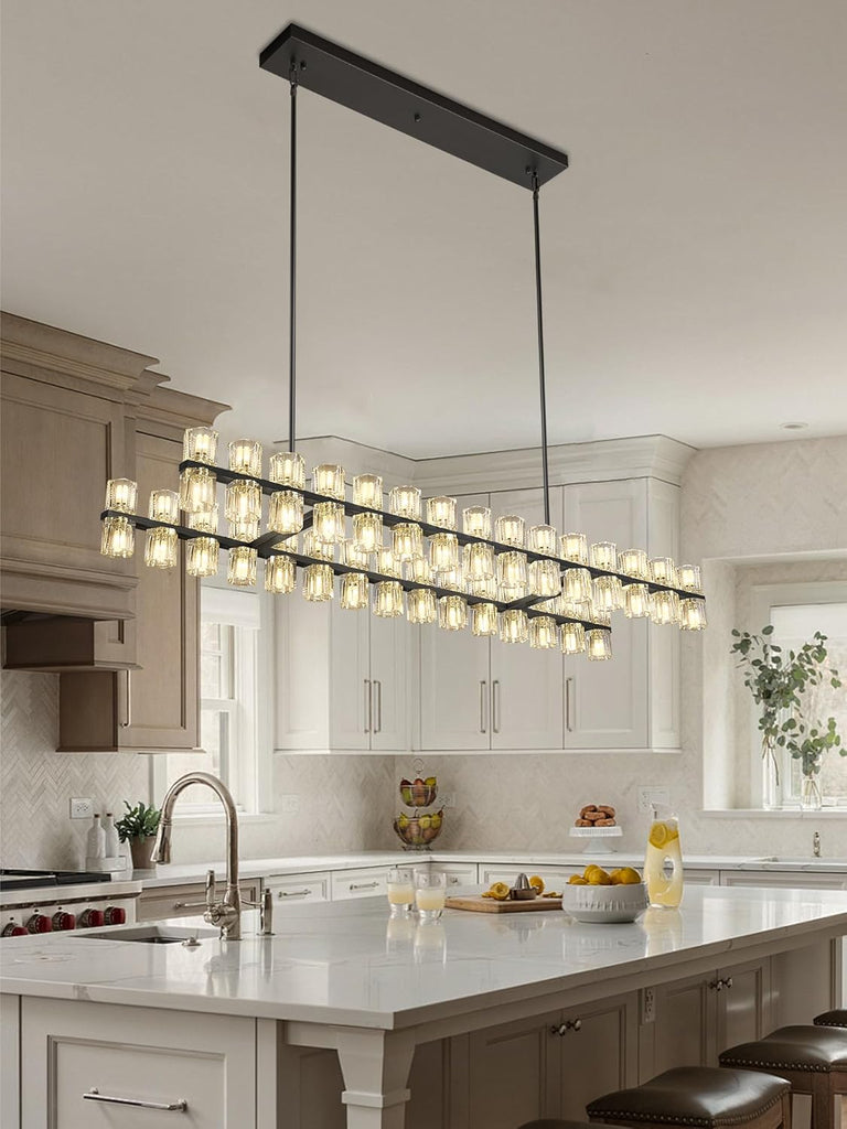 Black Rectangular Crystal Chandelier Light Fixture 53.4 in Dining Room Chandelier Over Table Modern Farmhouse Ceiling Pendant Hanging Light Fixture for Living Room, Kitchen Island (Bulb not Included) A117-B0DG2QNMQ6