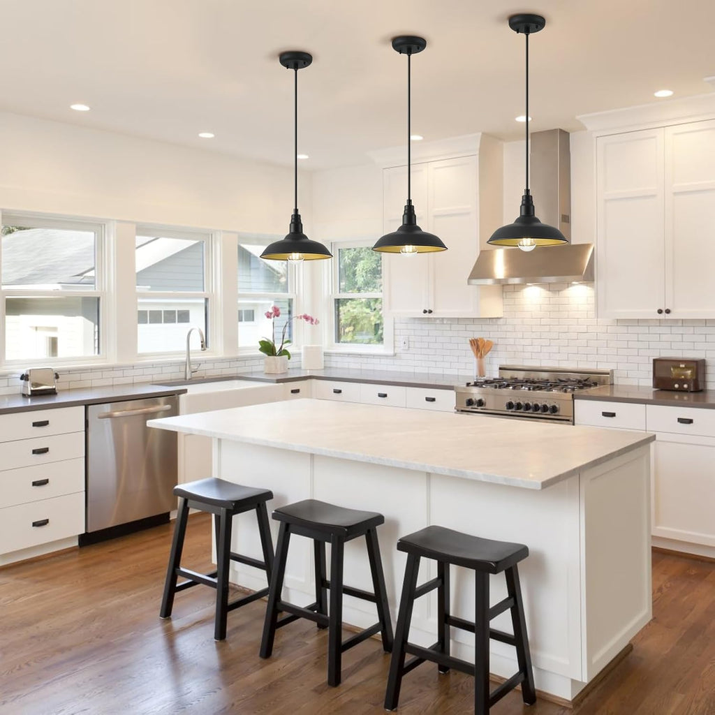 Farmhouse Pendant Lights with 10 Inch Dome, Barn Style Ceiling Mounted Light Fixture for Kitchen, Dinning Room
