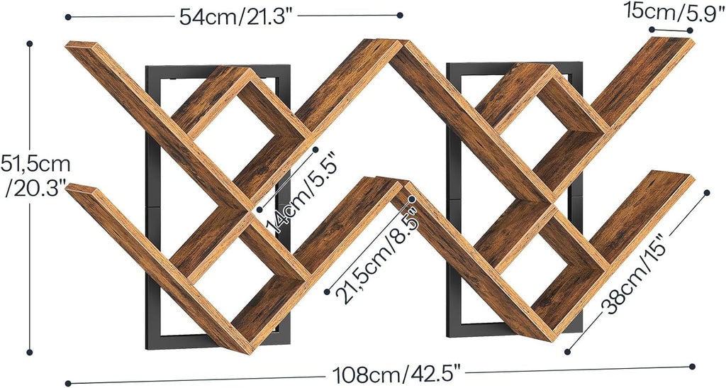 Floating Shelves for Wall, Set of 2 Wall Mounted Shelves, 2-Tier Wooden Tree Bookshelf, Hanging Shelves Storage Rack