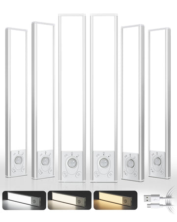 Under Cabinet Lighting Wireless, 6Pack 12'' Rechargeable Closet Lights, LED Motion Sensor Indoor, Dimmable & 3 Color