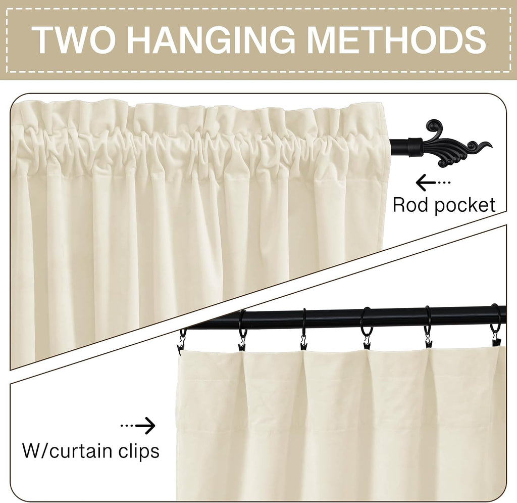 Ivory Velvet Curtains for Window - White Privacy Thermal Drapes, Elegant Decor White Backdrop Curtains