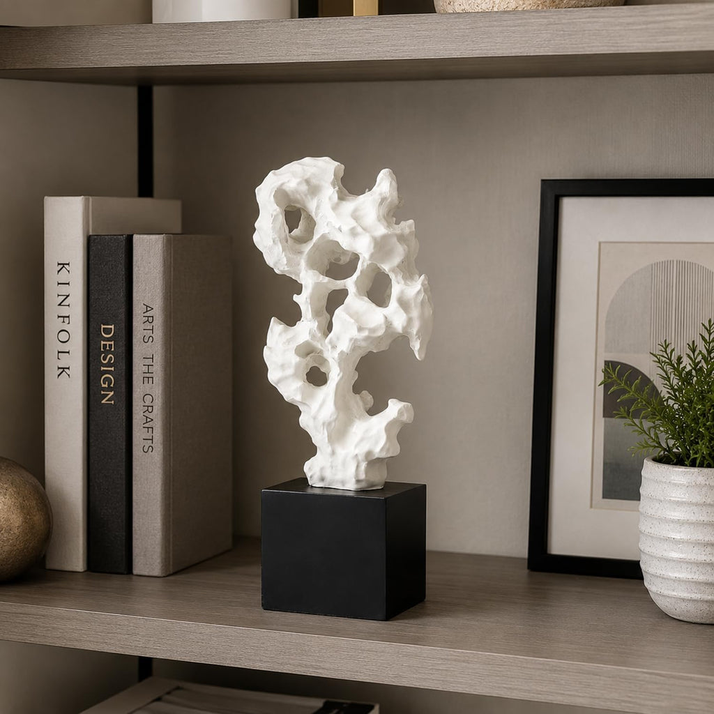 11.8" Modern Abstract Sculpture | Stone Home Decor, Resin White and Black Art Statues , Coffee Table Centerpiece, TV