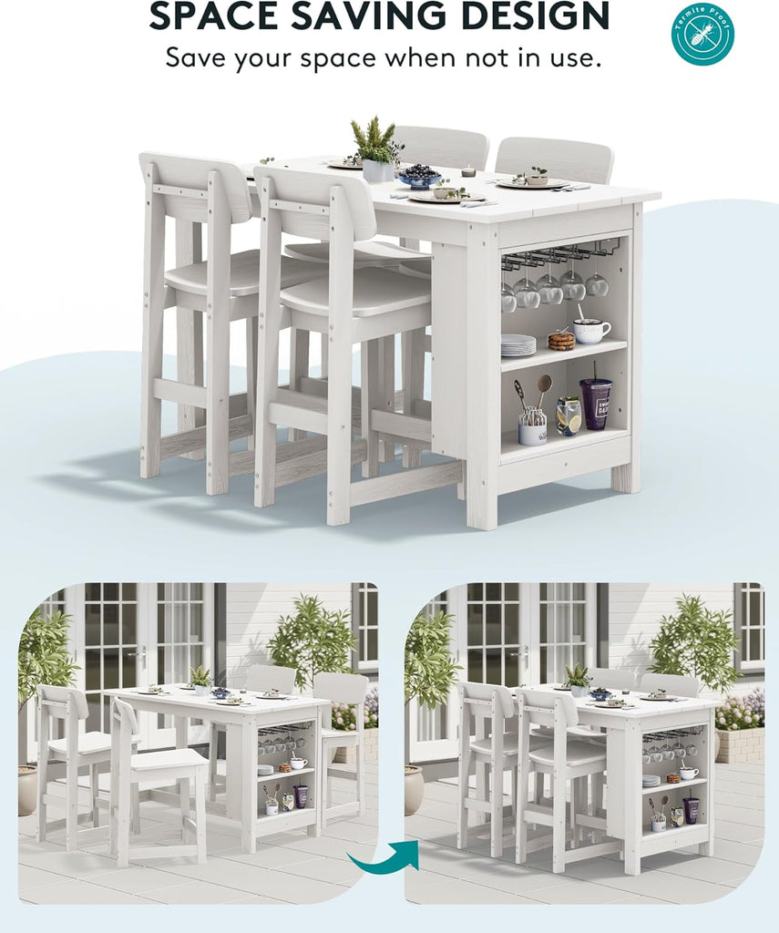 Outdoor Bar Stools Set of 2, All Weather HDPE 25" Counter Height Bar Stools with Back, Outdoor Armless Barstools