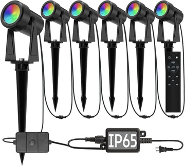 Outdoor Landscape Lighting with Remote, RGBW Color Changing Spot Uplights, 6 Pack