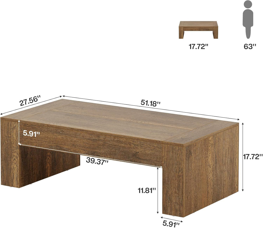 Rectangular Coffee Table, 51-Inch Farmhouse Accent Center Cocktail Tea Table with Sturdy Base