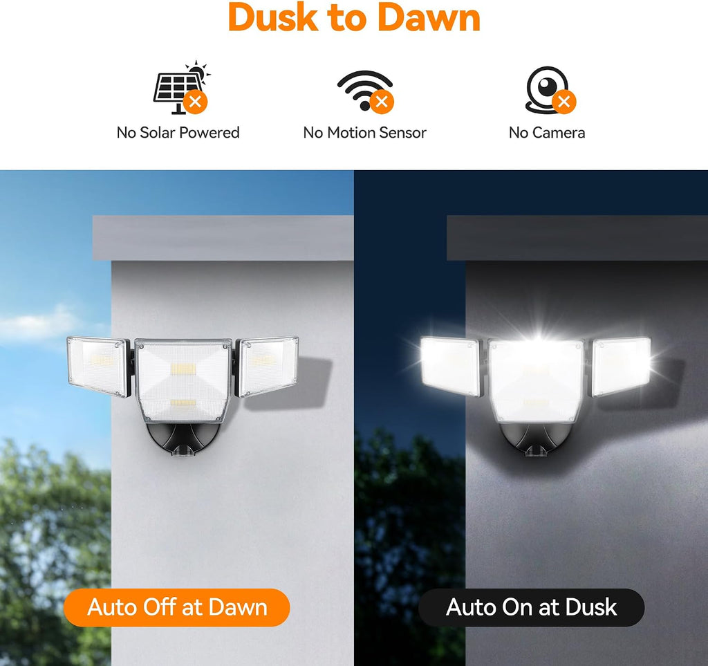 85W 10000LM Dusk to Dawn Outdoor Lighting, 4-Head Super Bright LED Flood Light, 5000K Daylight, IP65 Waterproof
