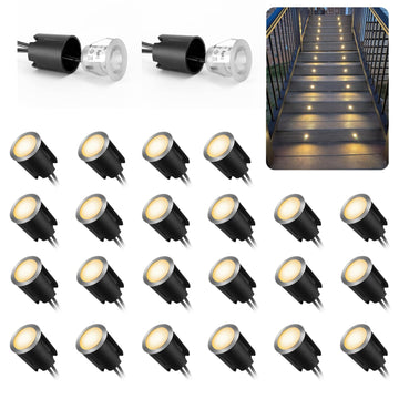 24 Pack LED Recessed Deck Lights with Protecting Shell, IP68 Waterproof Warm White, 0.6W, Outdoor Landscape