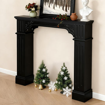Rustic Black Freestanding, Modern Painted Fireplace Surround with Mantel for Living Room, Grade A MDF Mantel