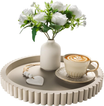 12in Decorative Tray for Coffee Table Tray Decor, Gray Wooden Decorative Round Tray for for Coffee Table, Dining Room