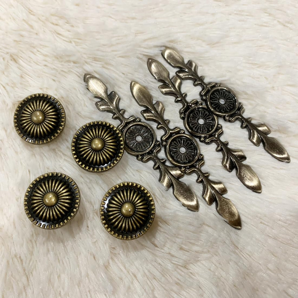 Vintage Cabinet Knobs, [4 Pack] Antique Brass Drawer Knobs with Backplate, Gold Knobs for Dresser, Kitchen