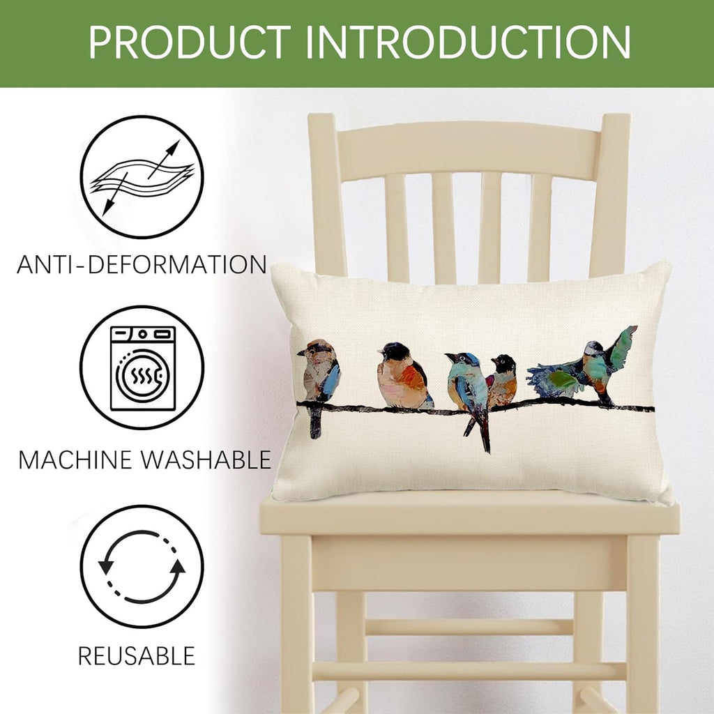12x20 Lumbar Pillow Decorative Throw Pillows,Small Hand-Painted Outdoor Birds Pillowcases,Spring Summer Pillows