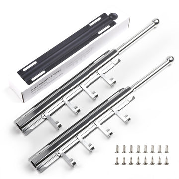 Valet Rod for Closets Pull Out 12" Silver with 4 Hooks (2Pack)