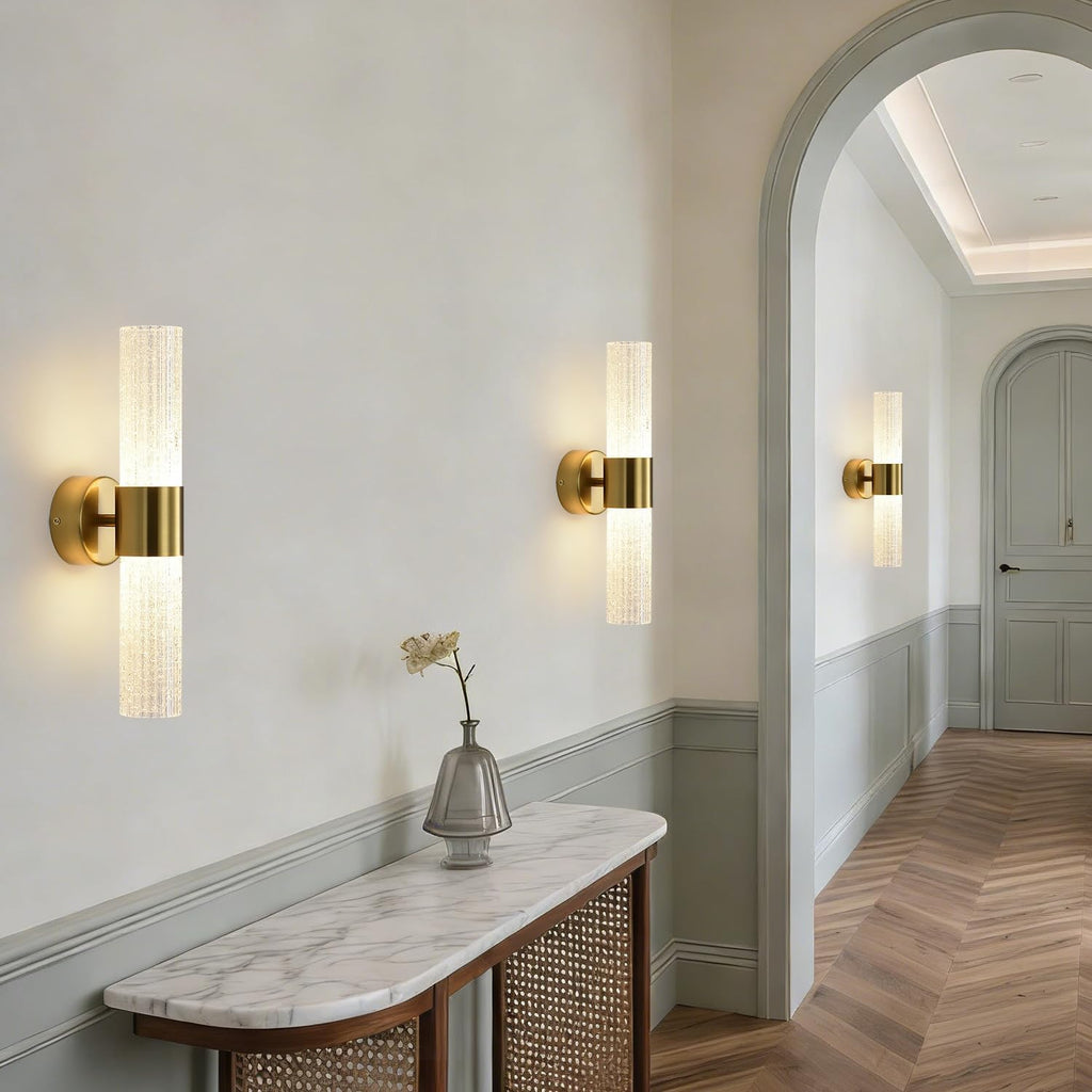 Crystal Sconces Wall Lighting, Gold Wall Sconces Set of 2, LED Crystal Sconces Set of 2, Wall Lights for Bedroom